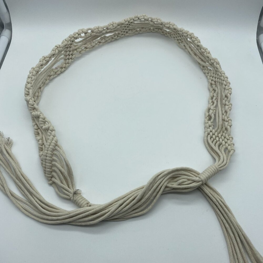Cream White Boho Woven Cotton String Belt Women's Size M